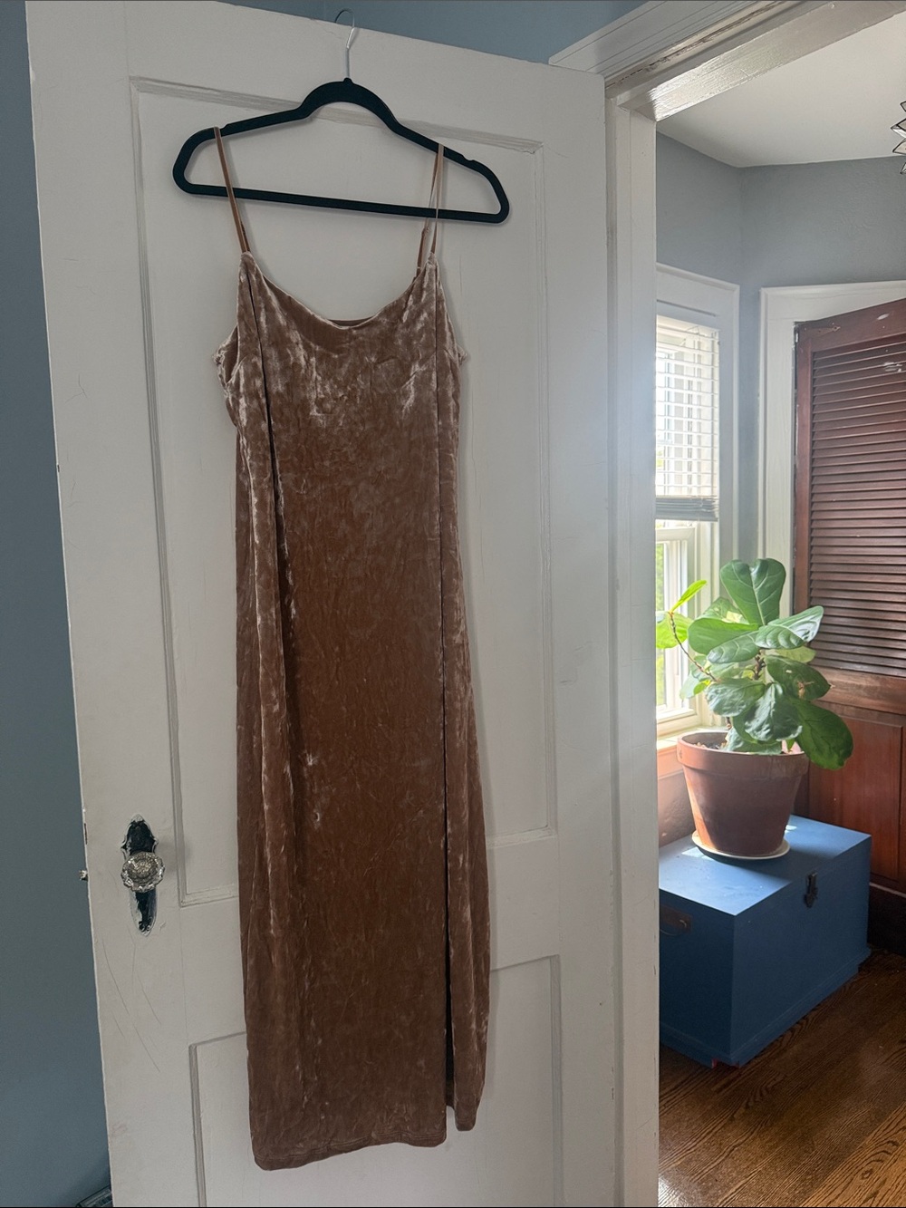 Z Supply Velvet Maxi Slip Dress in Taupe-Brown
